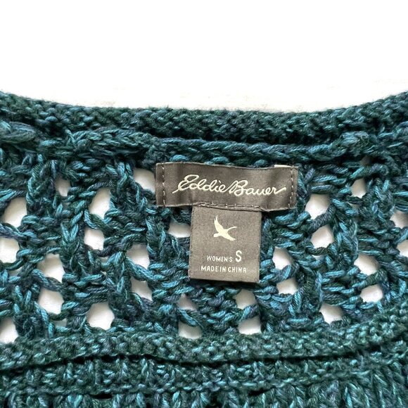 Eddie Bauer Oversized Boxy Knit Crochet Teal Sweater, Small - Picture 3 of 13
